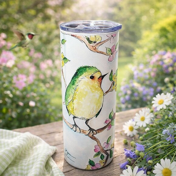Angie Bryan Creations Other - Bird Watercolor 20oz Stainless Steel Tumbler | Floral Bird Cup